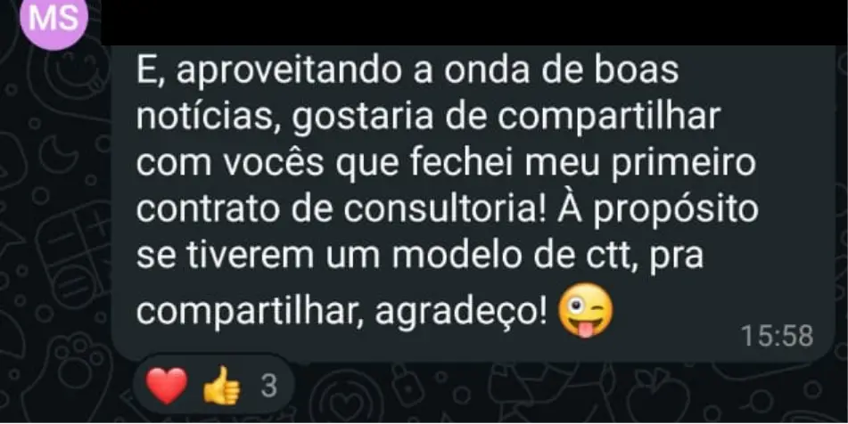 Print real de aluna com resultado tangível na TRILHA — 02